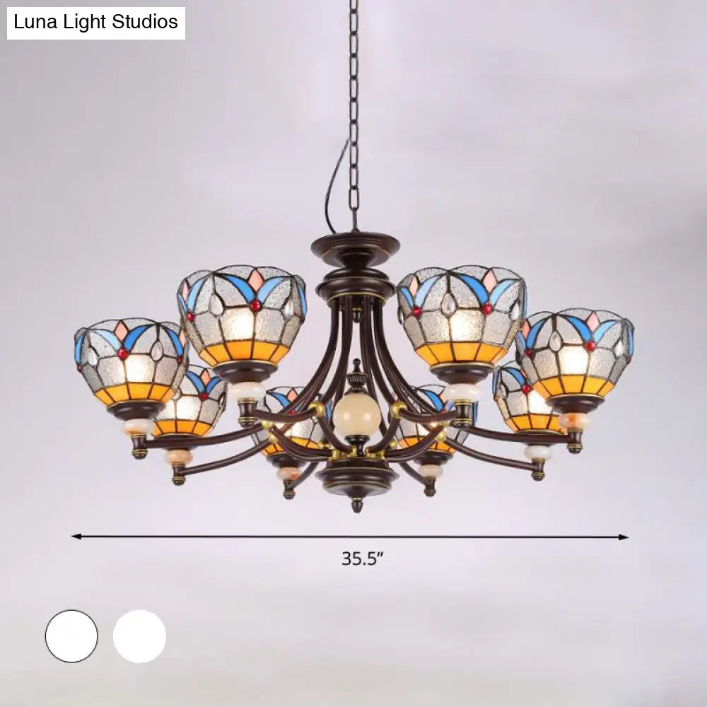 Mediterranean Glass Chandelier with Domed Shades - 3/5/8 Lights