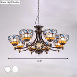 Mediterranean Glass Chandelier with Domed Shades - 3/5/8 Lights