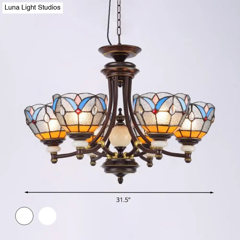 Mediterranean Glass Chandelier with Domed Shades - 3/5/8 Lights