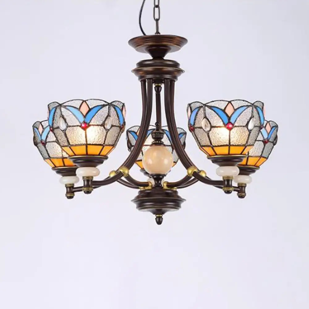 Mediterranean Glass Chandelier with Domed Shades - 3/5/8 Lights 5 / Clear