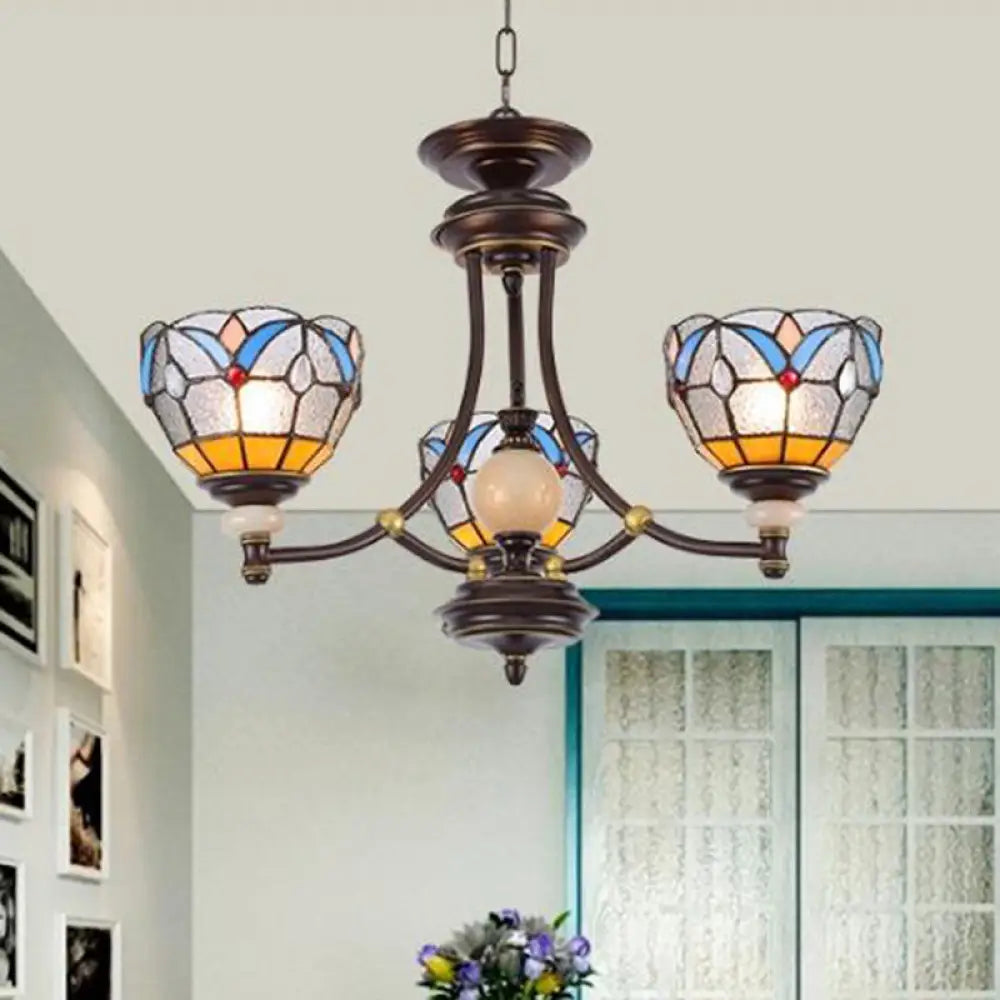 Mediterranean Glass Chandelier with Domed Shades - 3/5/8 Lights 3 / Clear