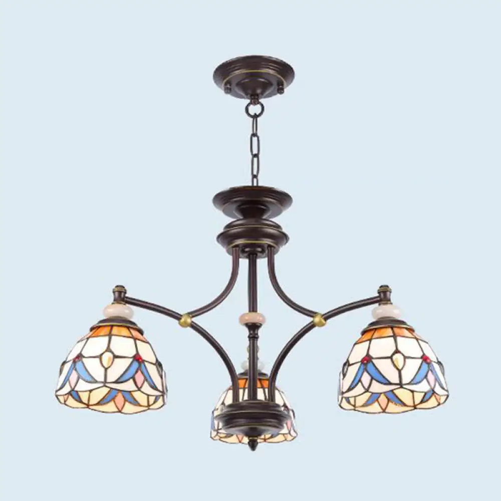 Mediterranean Glass Chandelier with Domed Shades - 3/5/8 Lights 3 / White