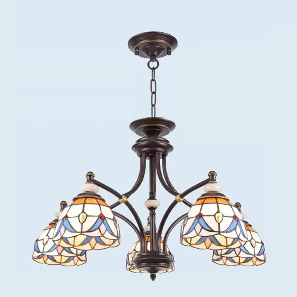 Mediterranean Glass Chandelier with Domed Shades - 3/5/8 Lights 5 / White