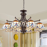 Mediterranean Glass Chandelier with Domed Shades - 3/5/8 Lights 8 / White