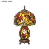 Mediterranean Glass Table Lamp With Grapes Pattern Coffee Hand Cut Night Lighting & Dome Shade