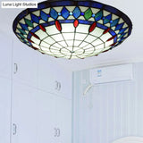 Mediterranean Jeweled Round Ceiling Light - Handcrafted Glass Fixture For Bedroom