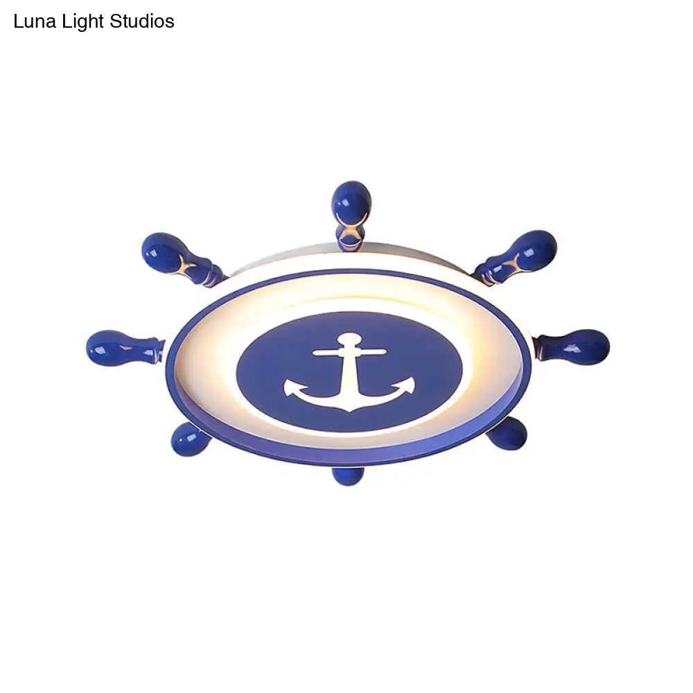 Mediterranean Led Flush Ceiling Light With Acrylic Shade In Blue Rudder Design 16’/19.5’ Width