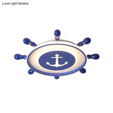 Mediterranean Led Flush Ceiling Light With Acrylic Shade In Blue Rudder Design 16’/19.5’ Width
