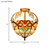 Mediterranean Petal Stained Glass Semi Flush Mount Ceiling Lamp 2 Lights Yellow/Brown/Blue - Ideal