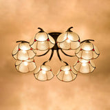 Mediterranean Scalloped Stained Glass Ceiling Fixture With Flush Mount Design - Choose From 3 6 Or