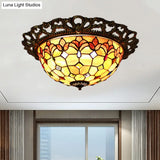 Mediterranean Shell Beaded Flush Light - Brass Flushmount With 3 Lights For Bedroom