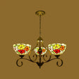 Mediterranean Stained Glass Ceiling Chandelier With Flower Design - Antique Brass Pendant Light
