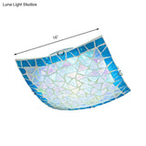 Mediterranean Stained Glass Flush Mount Ceiling Light - Blue Square 16’/12’ Width