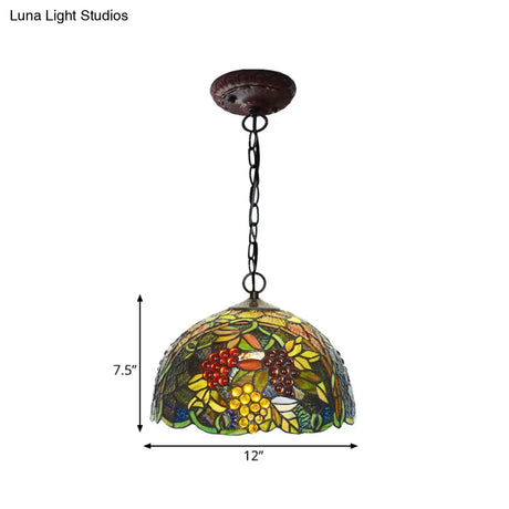 Mediterranean Stained Glass Hanging Light - Green Dome 8’/12’ Bronze Pendant