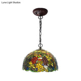 Mediterranean Stained Glass Hanging Light - Green Dome 8’/12’ Bronze Pendant