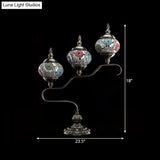 Mediterranean Stained Glass Night Light With 3 Heads - Red/Orange/Blue Tower Design