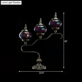 Mediterranean Stained Glass Night Light With 3 Heads - Red/Orange/Blue Tower Design