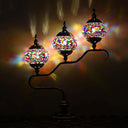 Mediterranean Stained Glass Night Light With 3 Heads - Red/Orange/Blue Tower Design Purple-Yellow