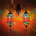 Mediterranean Stained Glass Wall Lighting With 2 Heads - Bar Mount Lamp In Red/Orange/Green Burgundy