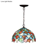 Mediterranean Style Hanging Pendant Light With Stained Glass Shade - Red/Green