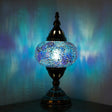 Mediterranean Style Red/Blue Stained Glass Nightstand Light - Nickel Tower Bedside Table Lamp Blue