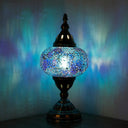 Mediterranean Style Red/Blue Stained Glass Nightstand Light - Nickel Tower Bedside Table Lamp Blue