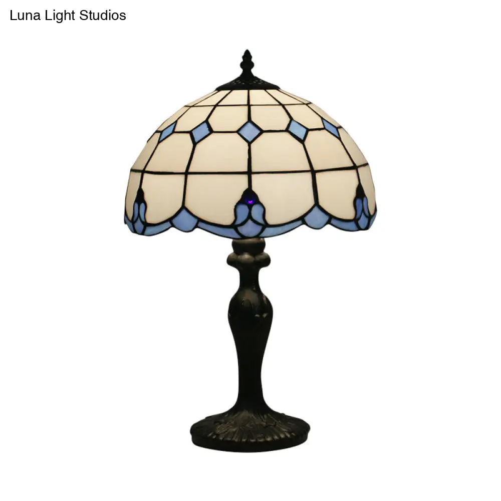 Mediterranean White Glass Lattice Bowl Night Light With Bronze Grid Pattern 1-Light Desk Lighting
