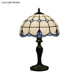Mediterranean White Glass Lattice Bowl Night Light With Bronze Grid Pattern 1-Light Desk Lighting
