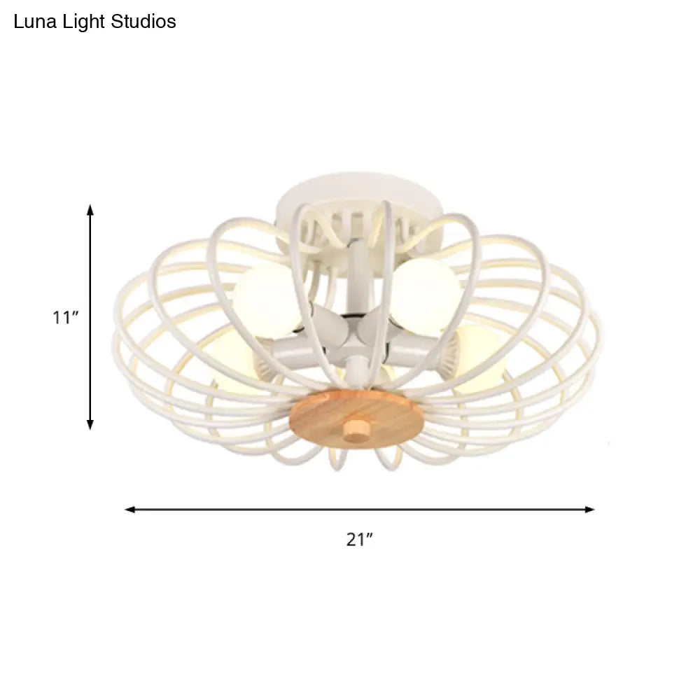 Melon Cage Metal Ceiling Light For Restaurant Stairway - Contemporary Flush Mount Design