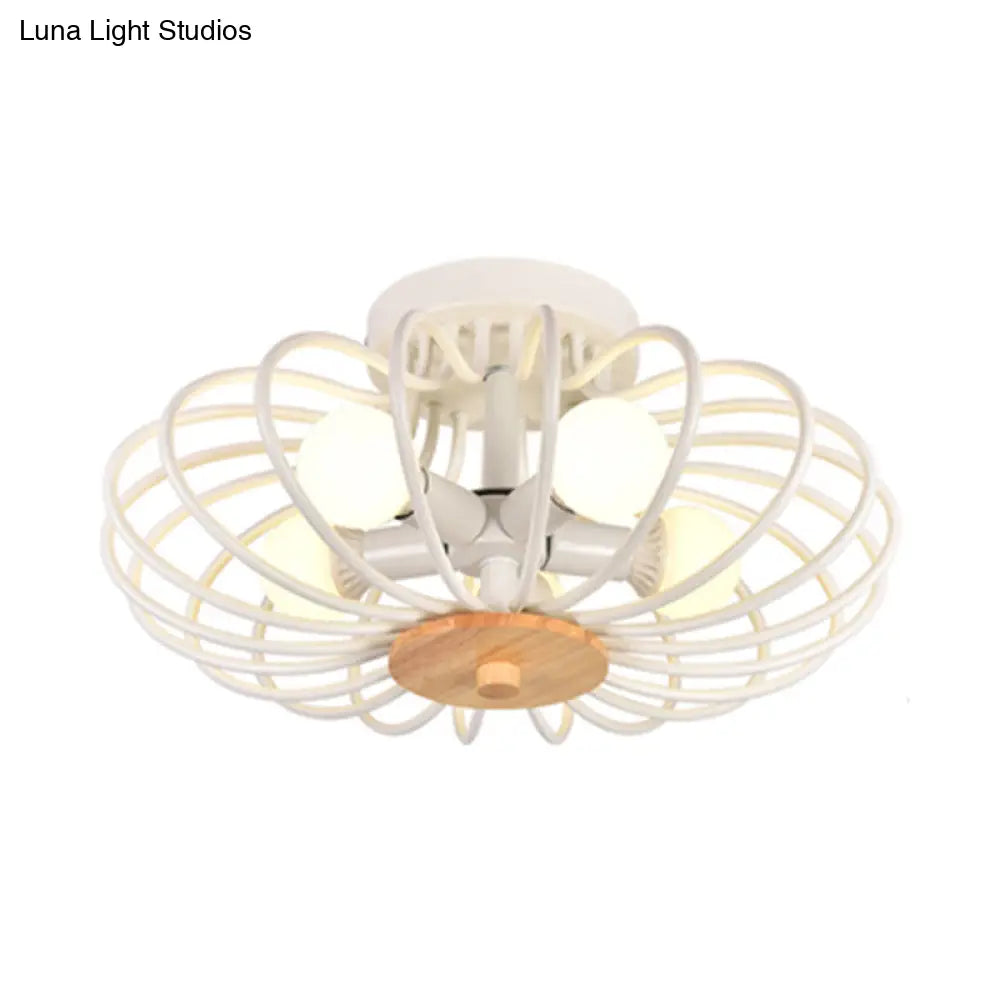 Melon Cage Metal Ceiling Light For Restaurant Stairway - Contemporary Flush Mount Design