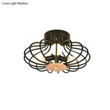Melon Cage Metal Ceiling Light For Restaurant Stairway - Contemporary Flush Mount Design