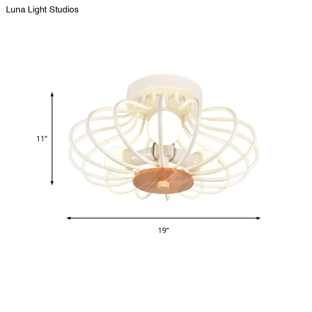Melon Cage Metal Ceiling Light For Restaurant Stairway - Contemporary Flush Mount Design