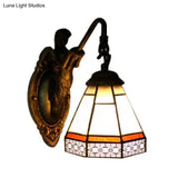Mermaid Tiffany Sconce Light In Blue/Green/Amber Glass With Cone Wall Fixture