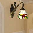 Mermaid Wall Sconce With Fruit Pattern Stained Glass- 1-Light Mini Mount Beige