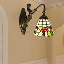 Mermaid Wall Sconce With Fruit Pattern Stained Glass- 1-Light Mini Mount Beige
