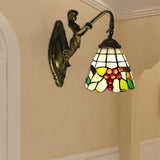 Mermaid Wall Sconce With Fruit Pattern Stained Glass- 1-Light Mini Mount Beige