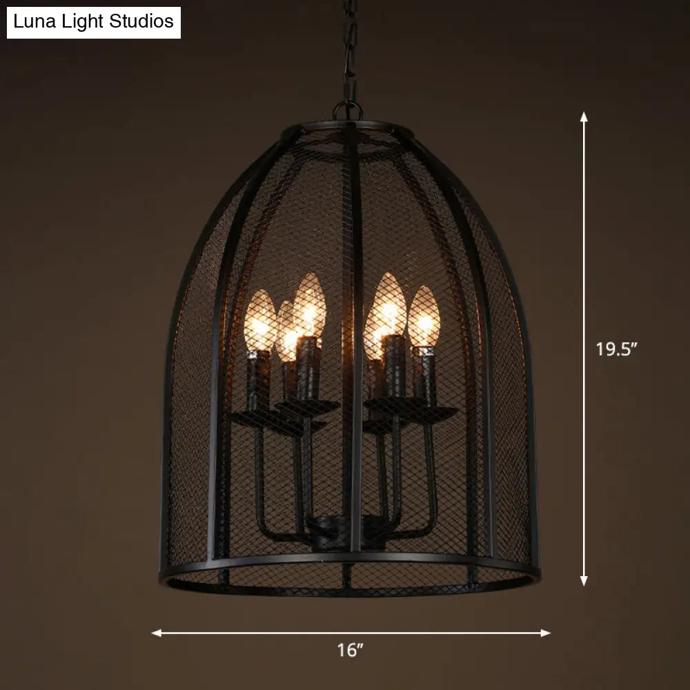 Mesh Chandelier Lamp: Black Traditional Metal Hanging Light With 6 Lights For Living Room