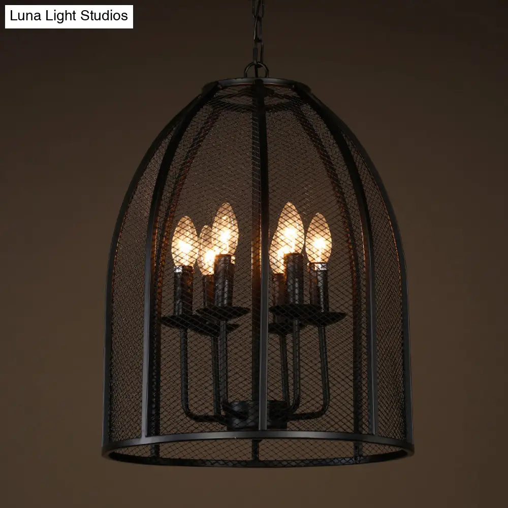Mesh Chandelier Lamp: Black Traditional Metal Hanging Light With 6 Lights For Living Room