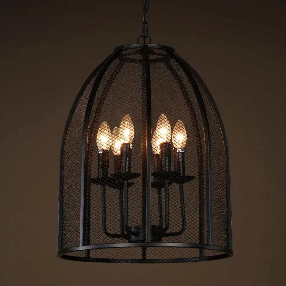 Mesh Chandelier Lamp: Black Traditional Metal Hanging Light With 6 Lights For Living Room