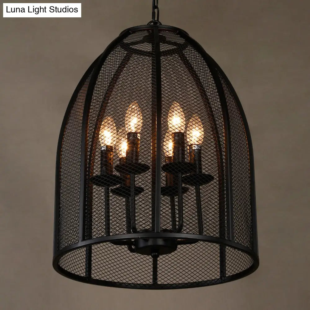 Mesh Chandelier Lamp: Black Traditional Metal Hanging Light With 6 Lights For Living Room