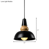 Metal And Wood Ceiling Pendant - Modernist Style Living Room Hanging Light In Black