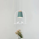 Metal Bird Cage Down Lighting Pendant Lamp With Small Barrel Shade In White/Black/Grey Finish Green