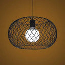Metal Black Finish Pendant Lamp With Mesh Cage - Industrial Loft Suspension Light