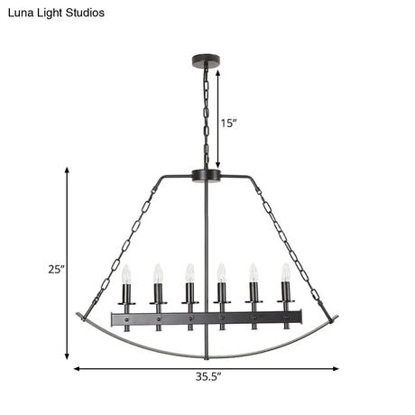 Metal Black Island Lighting: Exposed Bulb 6-Light Ceiling Pendant For Dining Room - Classical Design