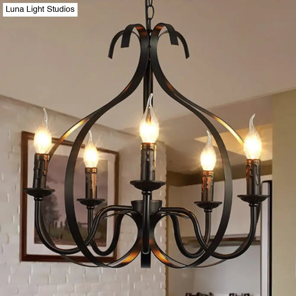 Metal Black Pendant Chandelier - Swirled Arm 5-Light Fixture For Living Room