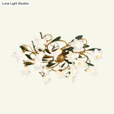 Metal Brass Ceiling Flush Lily/Tulip Led Semi Mount Lighting - 16 - Head American Garden Style For