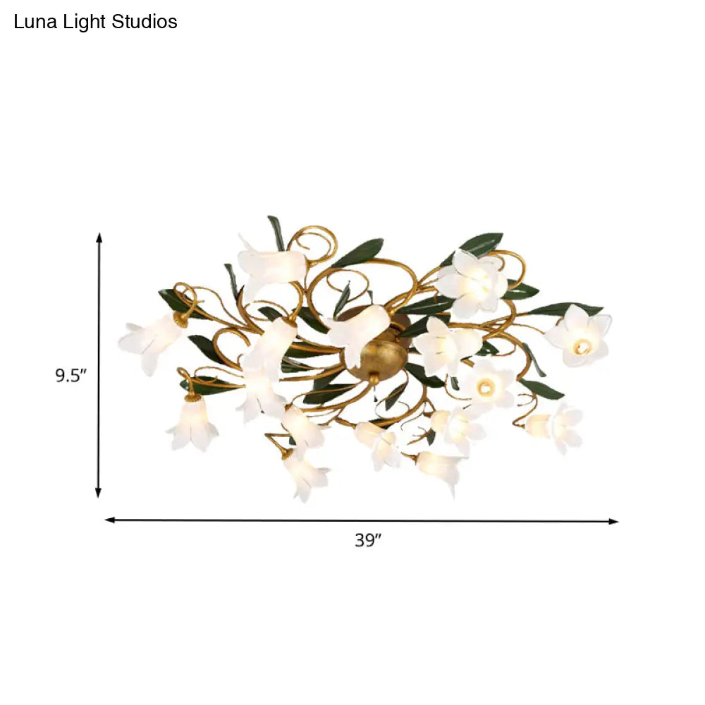 Metal Brass Ceiling Flush Lily/Tulip Led Semi Mount Lighting - 16 - Head American Garden Style For