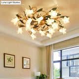 Metal Brass Ceiling Flush Lily/Tulip Led Semi Mount Lighting - 16 - Head American Garden Style For