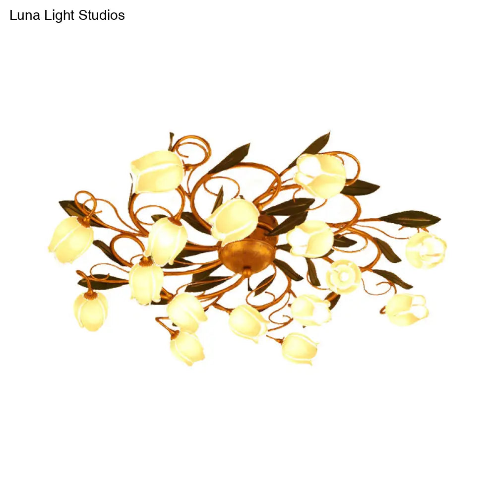 Metal Brass Ceiling Flush Lily/Tulip Led Semi Mount Lighting - 16 - Head American Garden Style For