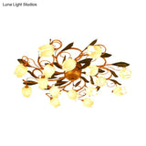 Metal Brass Ceiling Flush Lily/Tulip Led Semi Mount Lighting - 16 - Head American Garden Style For